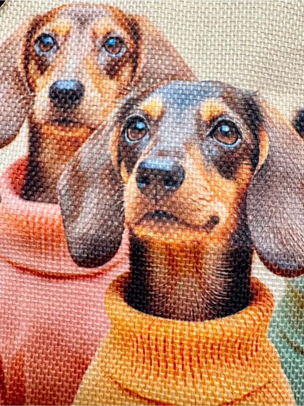 New Dachshund Dogs in Colorful Sweaters Shopping Bag Purse Tote w/ Charm - 16”